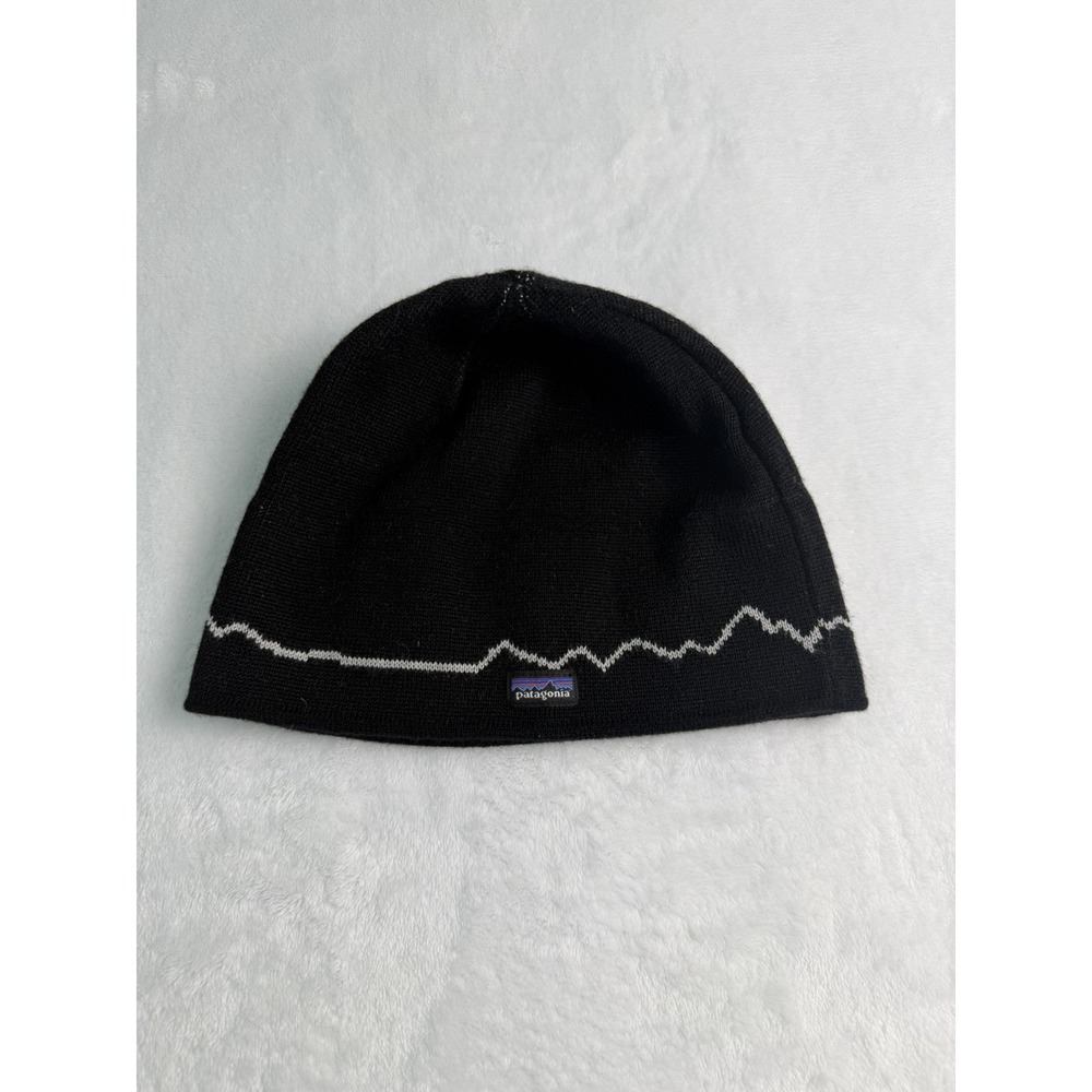 Patagonia Beanie Hat Black Logo Classic Fitz Roy Mountain Horizon